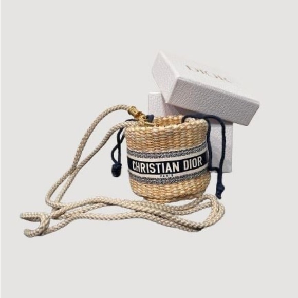 Dior Beauty Mini Straw Drawstring Pouch/ Crossbody/Bag Charm GWP with box - Picture 3 of 6